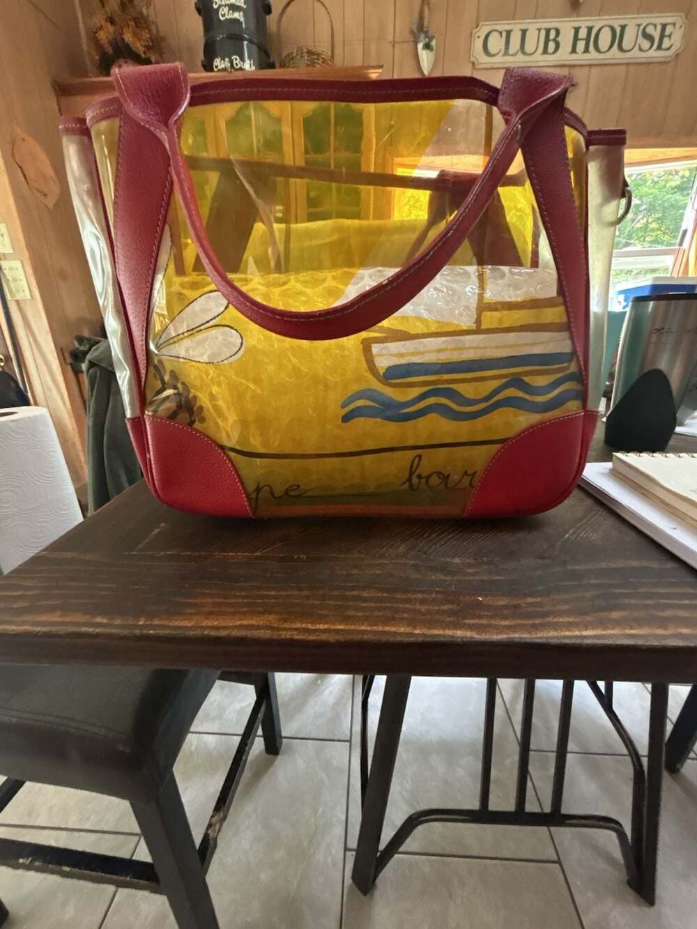 Prada Vintage Printed PVC and Red Leather Beach Tote Bag - Picture 4 of 5